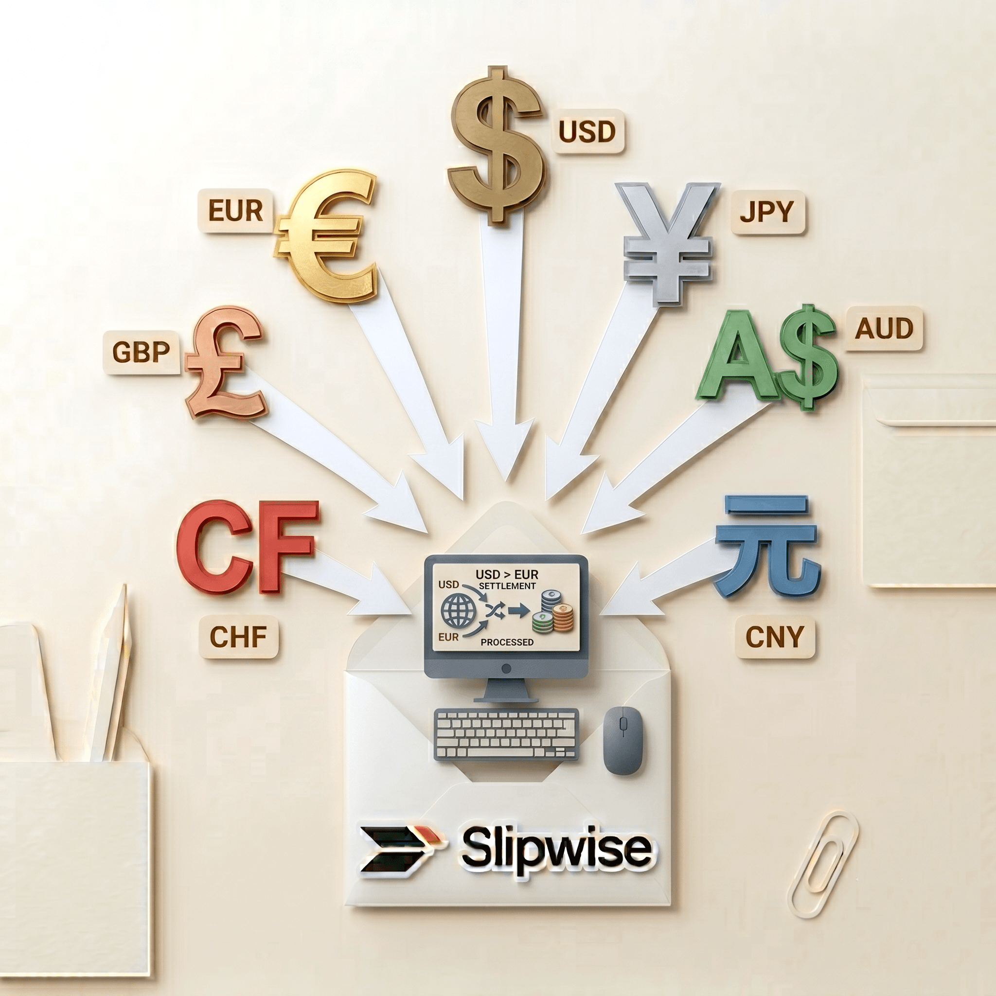 Spend in any currency. Settle in yours.